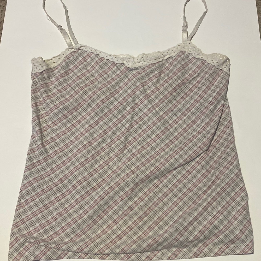 Pink and grey plaid tank top from faded glory